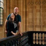 Couple in Divinity School in bottom left corner on stage