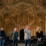 Group in the Divinity School with good view of ceiling