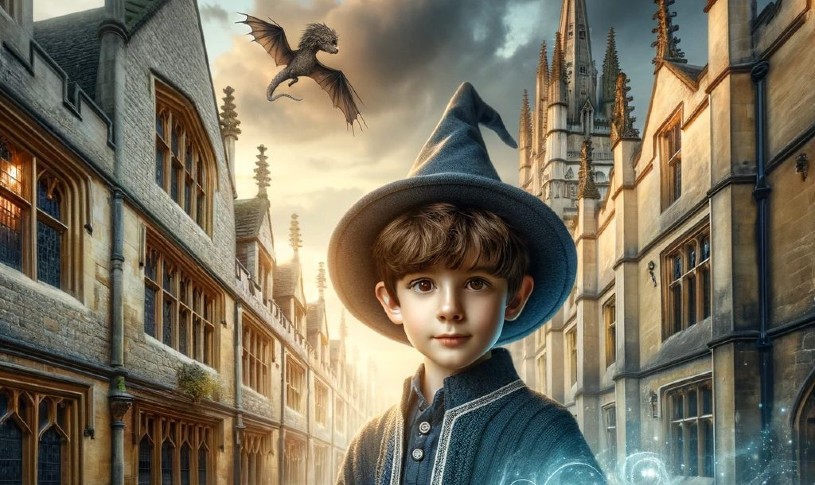 A young wizard in a magical Oxford